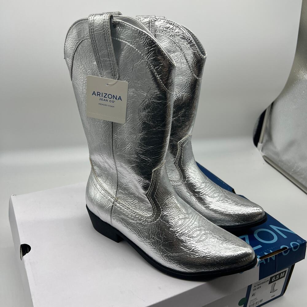 Arizona Jean Co Womens Western Heel Booties Maybrook Silver Boots Size 6.5M